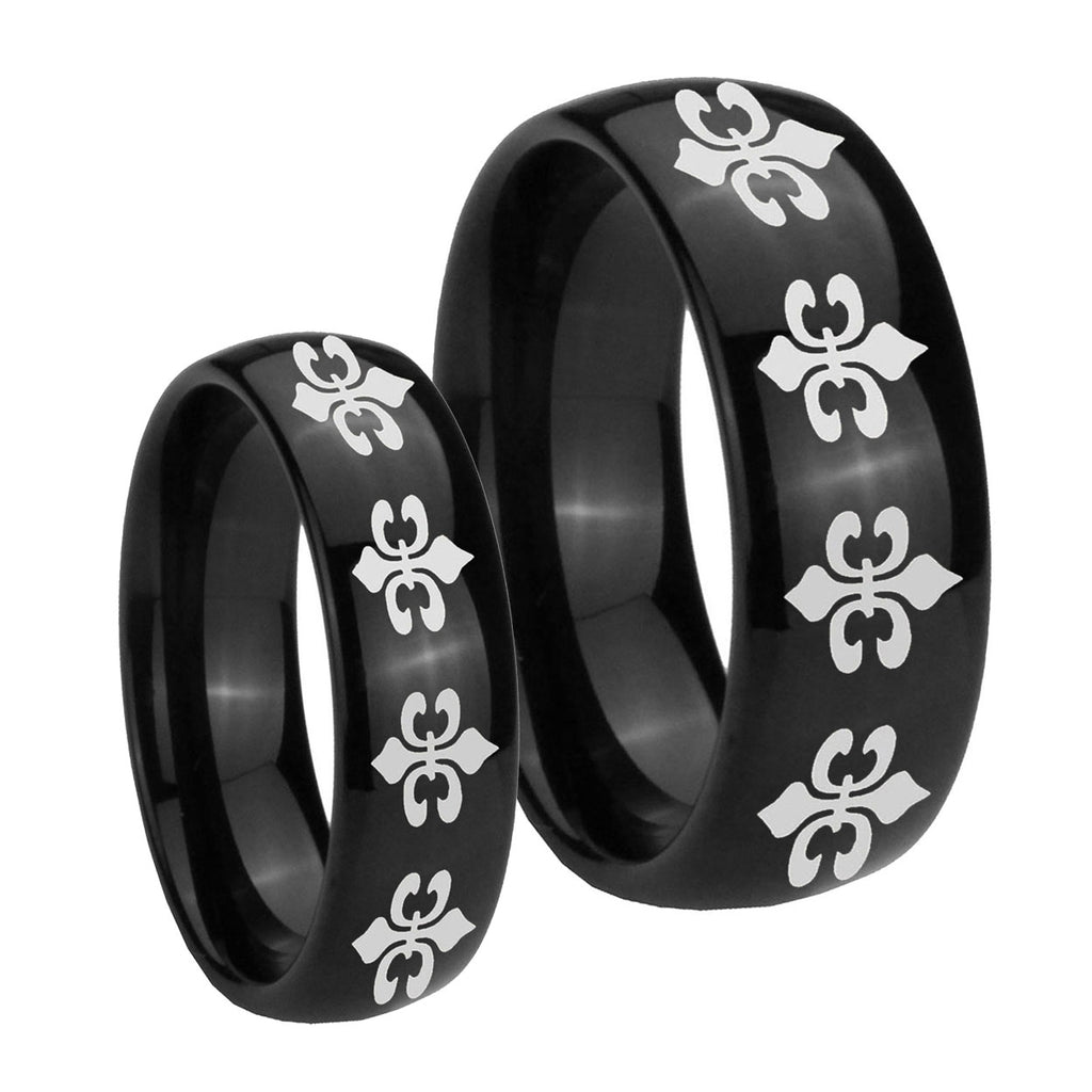 Multiple Fleur De Lis Dome Black Tungsten Mens Set Ring