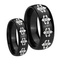 Multiple Fleur De Lis Dome Black Tungsten Mens Set Ring