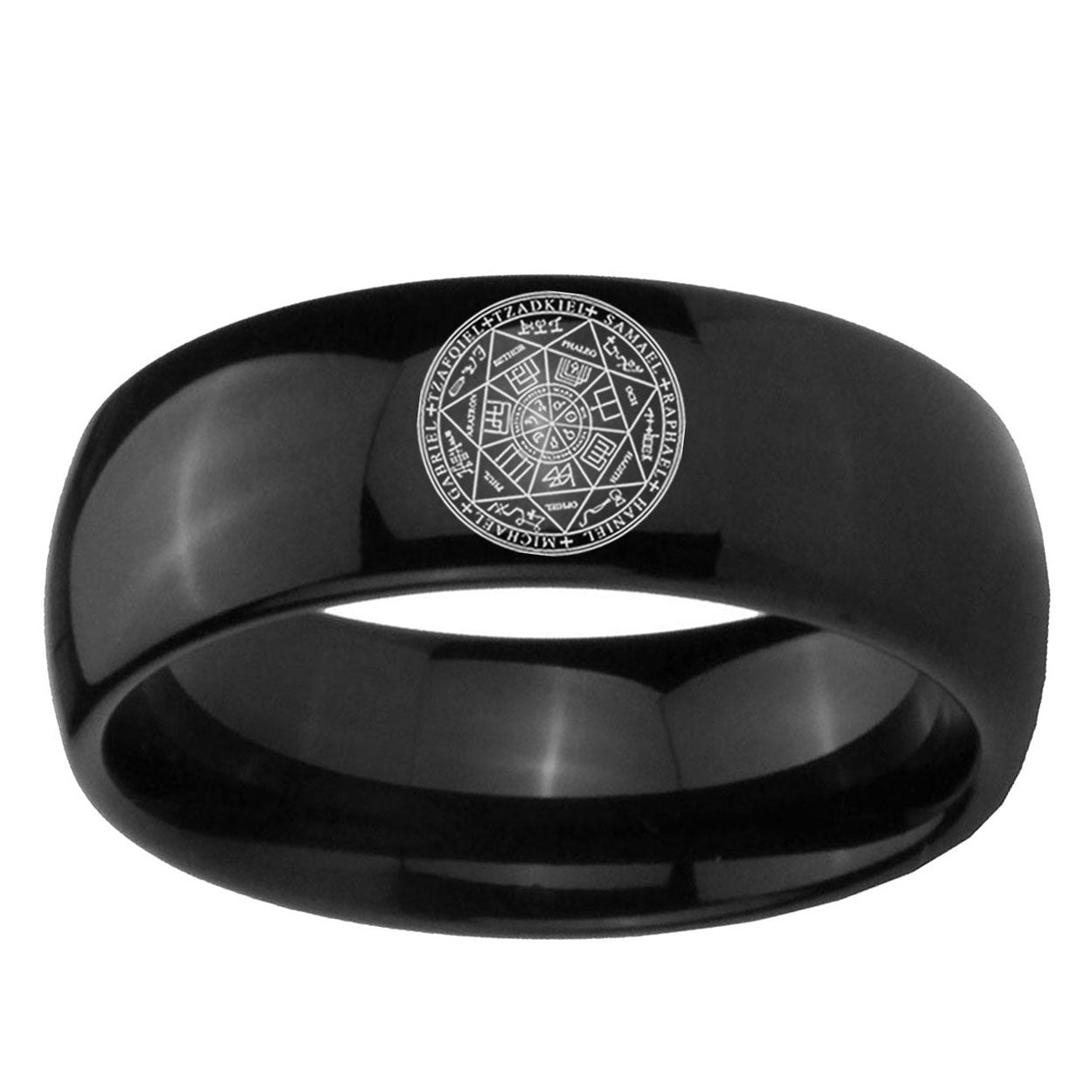 5mm Seal of Seven Archangel Dome Polish Black Tungsten Ring