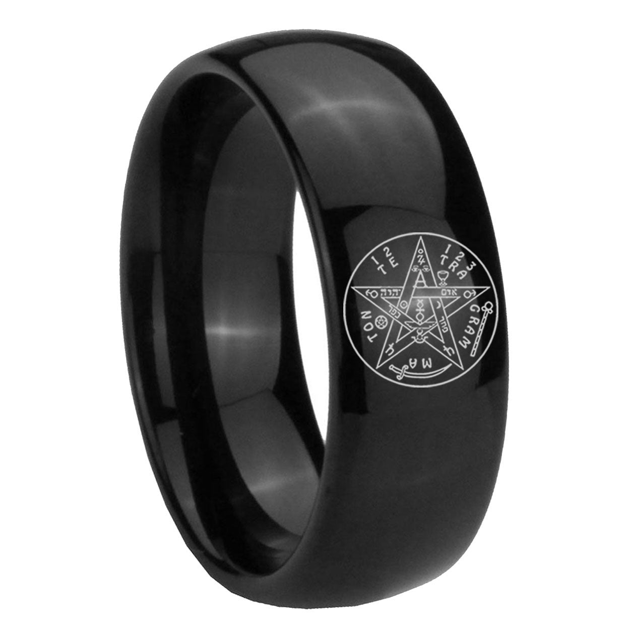 8mm Tetragrammaton Spiritual Kabbalah Dome Polish Black Tungsten Ring