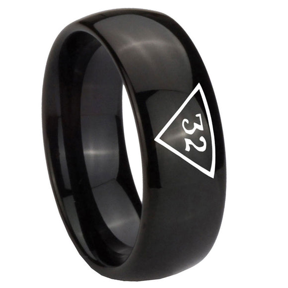 8mm-Masonic-32-Triangle-Freemason-Dome-Black-Tungsten-Carbide-Men's-Wedding-Ring