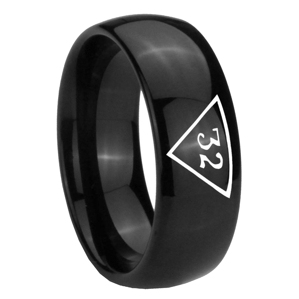 10mm Masonic 32 Triangle Freemason Dome Black Tungsten Carbide Mens Engagement Band