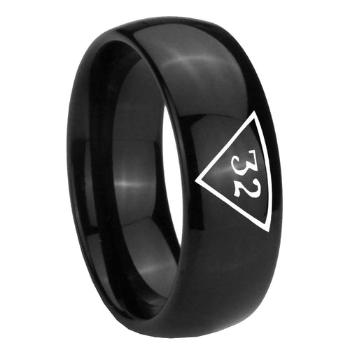 10mm Masonic 32 Triangle Freemason Dome Black Tungsten Carbide Mens Engagement Band