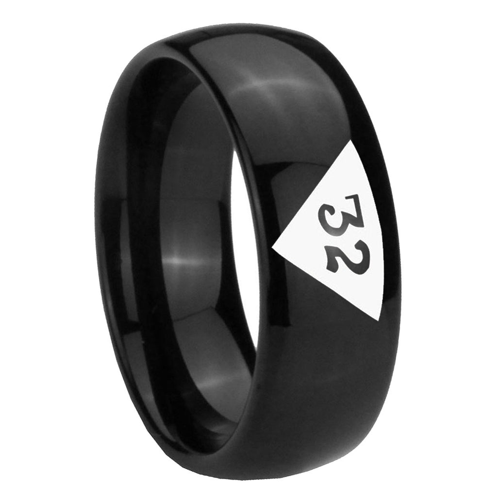 10mm Masonic 32 Triangle Design Freemason Dome Black Tungsten Carbide Mens Engagement Band