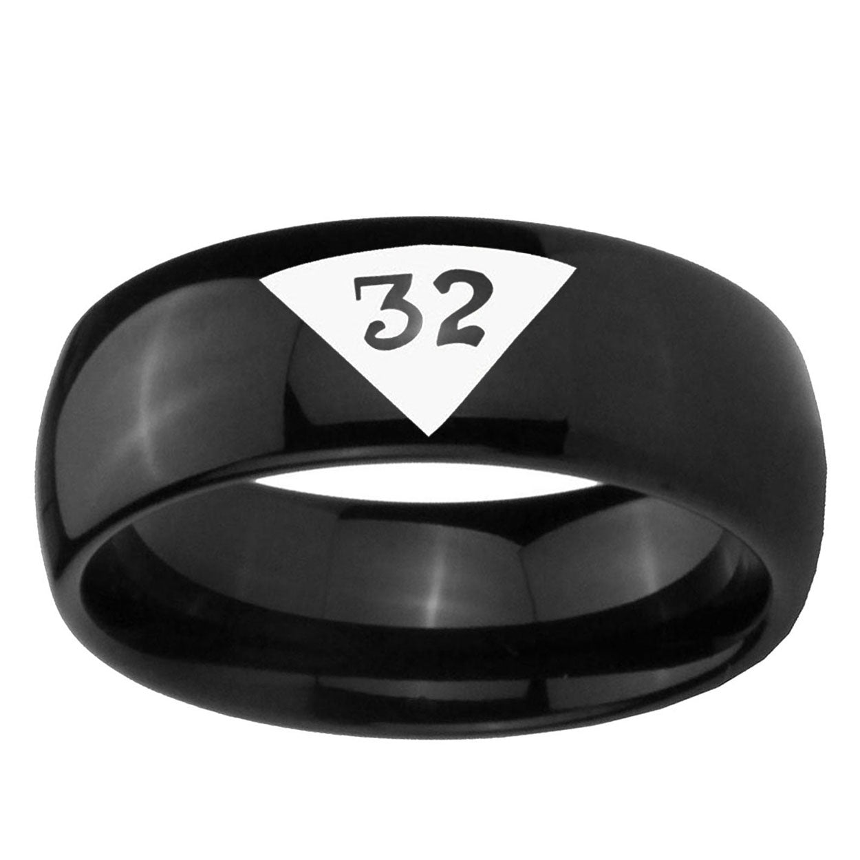 10mm Masonic 32 Triangle Design Freemason Dome Black Tungsten Ring