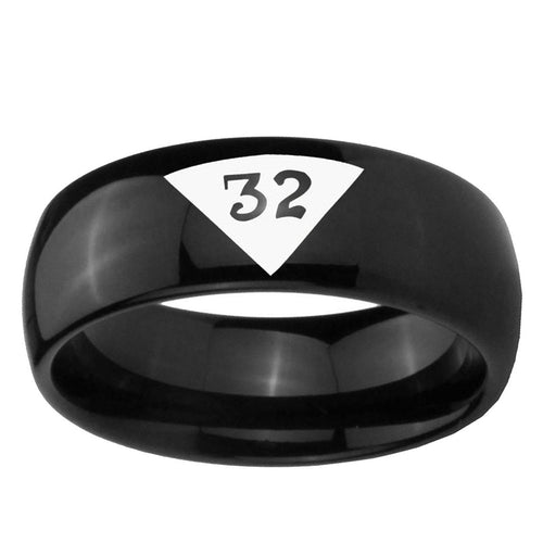 10mm Masonic 32 Triangle Design Freemason Dome Black Tungsten Ring