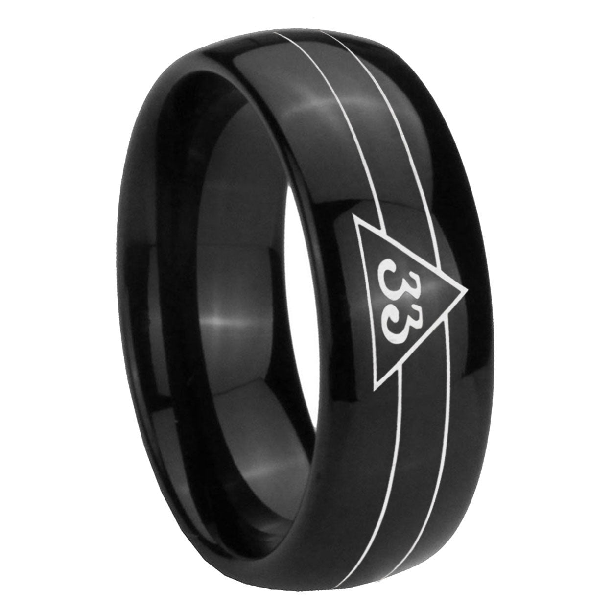 10mm Masonic 32 Duo Line Freemason Dome Black Tungsten Carbide Mens Engagement Band