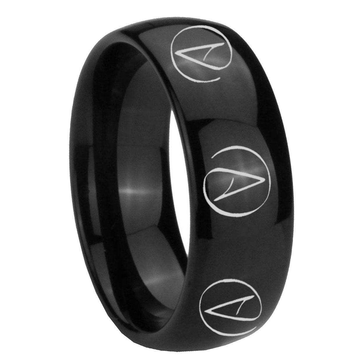 8mm Atheist Design Dome Black Tungsten Mens Promise Ring