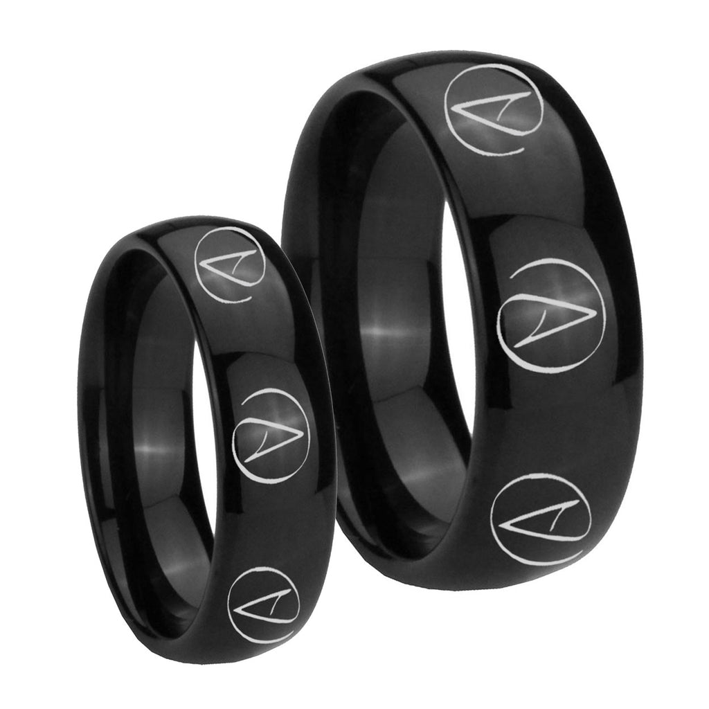 Atheist Design Dome Black Tungsten Bridal Set Ring