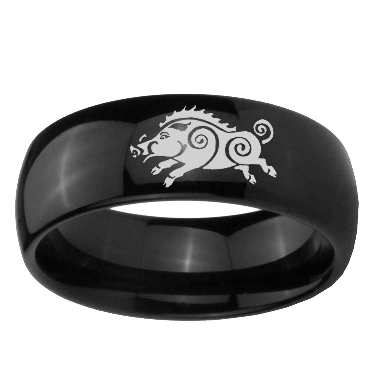 5mm Wild Boar Dome Black Tungsten Mens Anniversary Ring