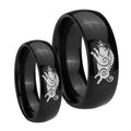 Wild Boar Dome Black Tungsten Wedding Ring Set