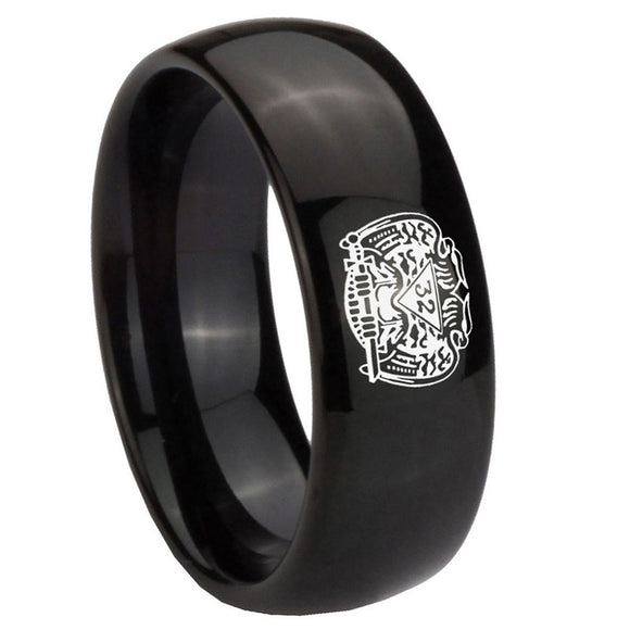 8mm-Masonic-32-Degree-Freemason-Dome-Black-Tungsten-Carbide-Men's-Wedding-Ring