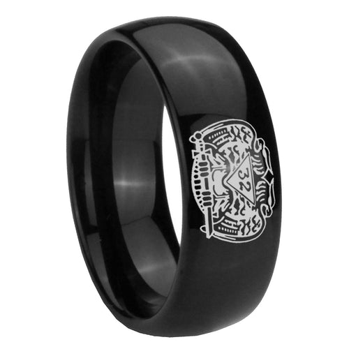 8mm Masonic 32 Degree Freemason Dome Black Tungsten Ring