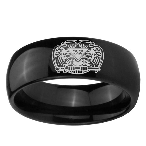 5mm Masonic 32 Degree Freemason Dome Black Tungsten Ring