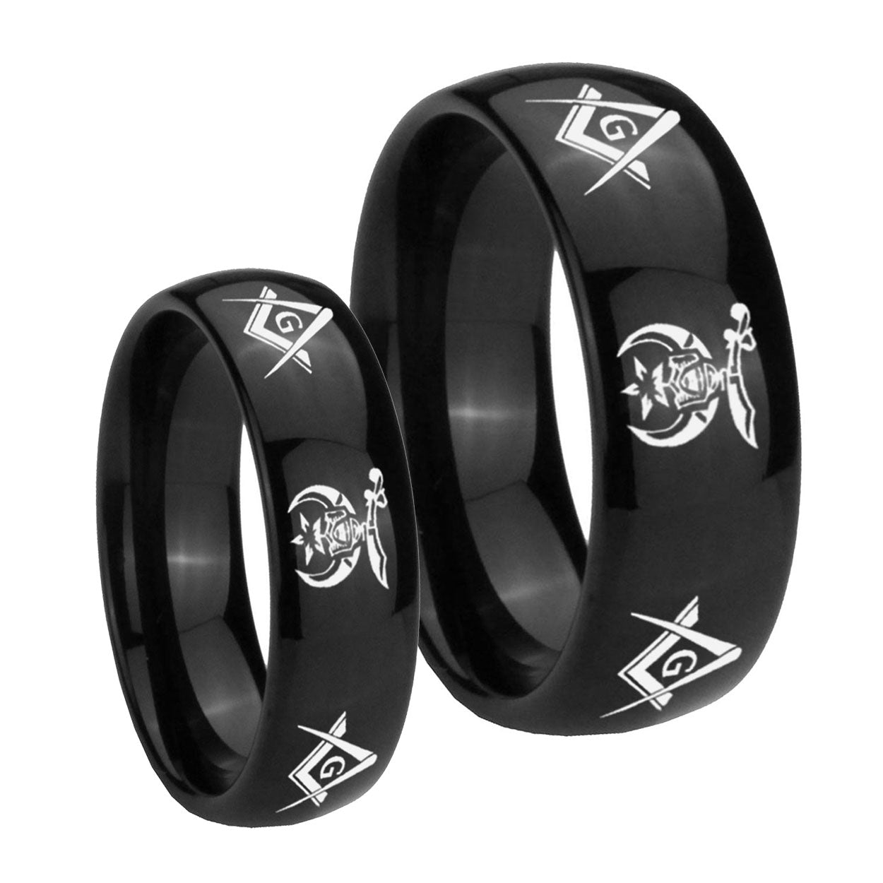Masonic Shriners Dome Black Tungsten His And Hers Ring