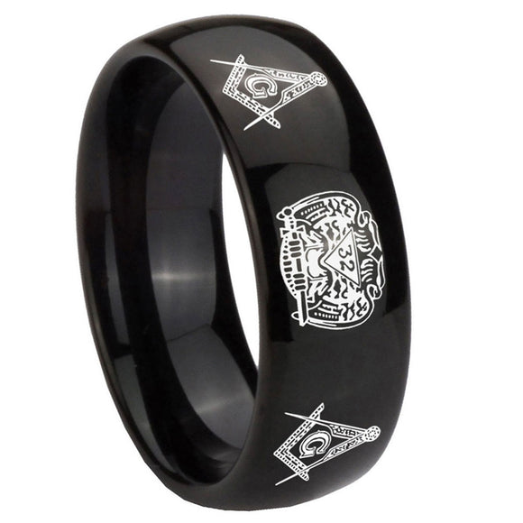 10mm-Masonic-32-Design-Dome-Black-Tungsten-Carbide-Mens-Engagement-Band