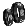 Masonic 32 Design Dome Black Tungsten Bridal Ring Set