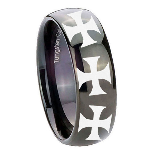 8mm-Multiple-Maltese-Cross-Dome-Black-Tungsten-Carbide-Men's-Wedding-Ring
