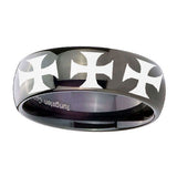 10mm-Multiple-Maltese-Cross-Dome-Black-Tungsten-Carbide-Men's-Wedding-Ring