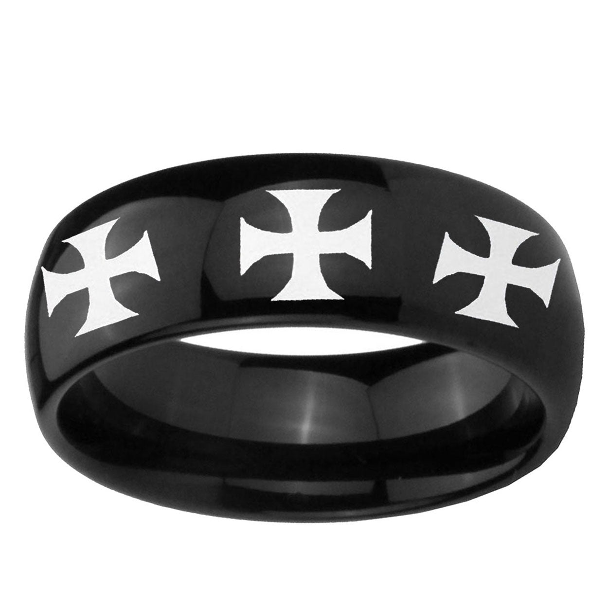 10mm Multiple Maltese Cross Dome Black Tungsten Ring