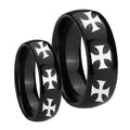 Multiple Maltese Cross Dome Black Tungsten Bridal Band Set
