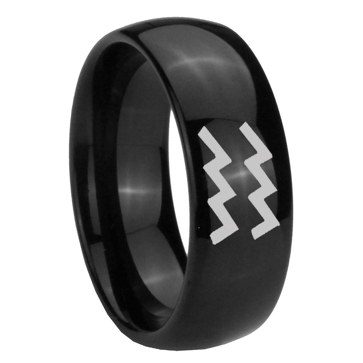 10mm Aquarius Horoscope Dome Black Tungsten Carbide Wedding Engraving Ring