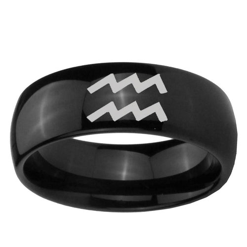 10mm Aquarius Horoscope Dome BlackTungsten Ring