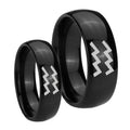 Aquarius Horoscope Dome Black Tungsten Wedding Set Ring