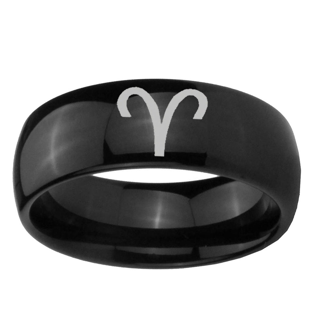 10mm Aries Zodiac Dome Black Tungsten Ring
