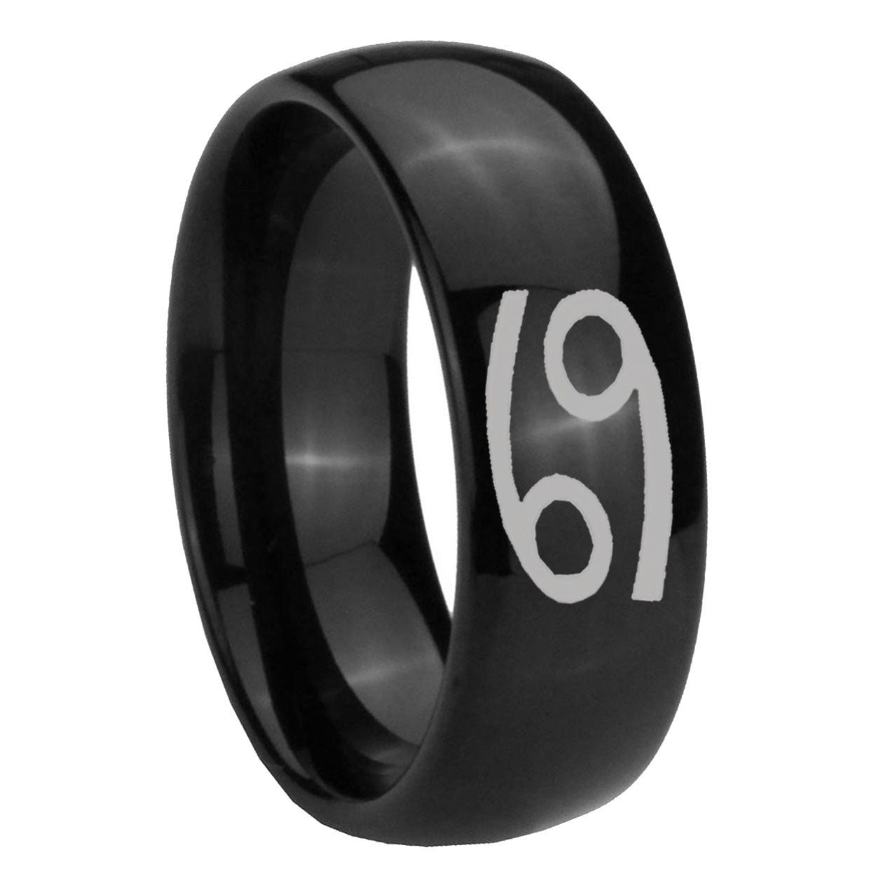 8mm Cancer Horoscope Dome Black Tungsten Engraved Ring