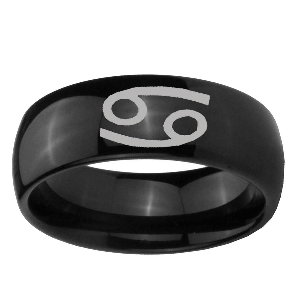 5mm Cancer Horoscope Dome Black Tungsten Engraved Ring