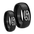 Cancer Horoscope Dome Black Tungsten Bridal Ring Set