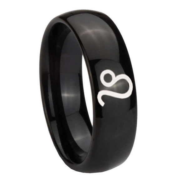 10mm-Leo-Zodiac-Dome-Black-Tungsten-Carbide-Men's-Engagement-Band