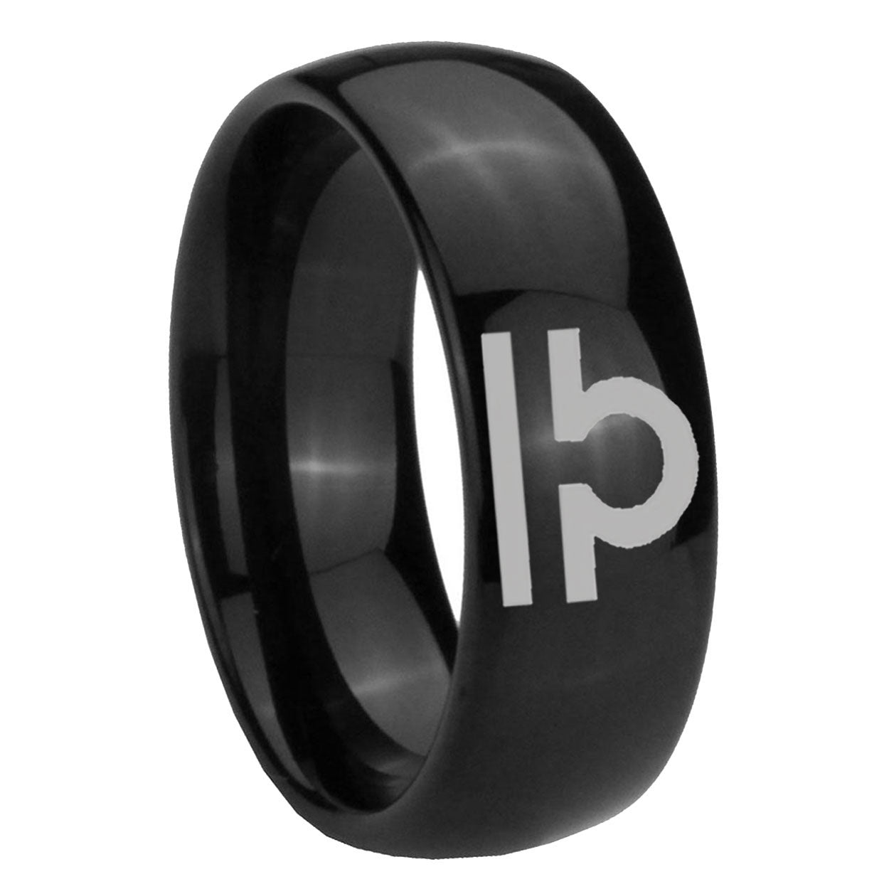 10mm Libra Horoscope Dome Black Tungsten Carbide Engraved Ring