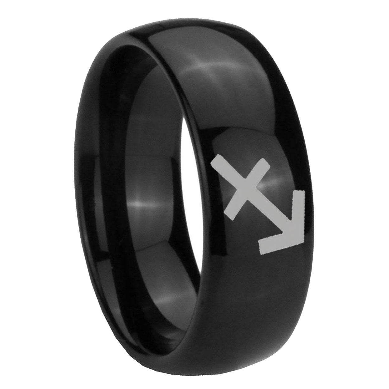 10mm Sagittarius Zodiac Dome Black Tungsten Carbide Men's Band Ring
