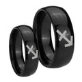 Sagittarius Zodiac Dome Black Tungsten His Hers Ring Set