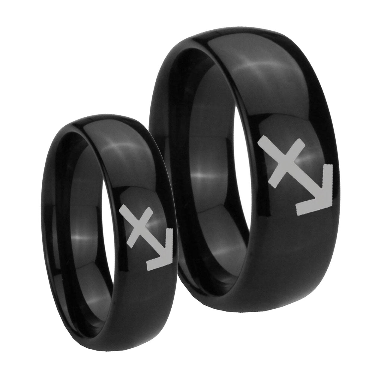 Sagittarius Zodiac Dome Black Tungsten His Hers Ring Set