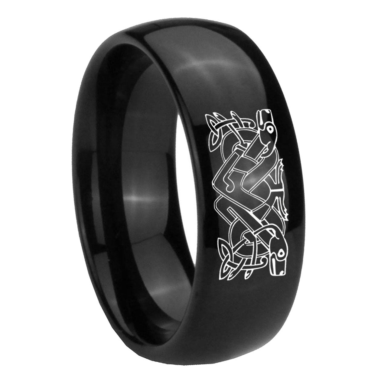 8mm Celtic Dog Dome Black Tungsten Carbide Mens Wedding Band
