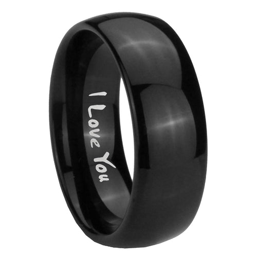 10mm I Love You Dome Black Tungsten Carbide Men's Wedding Ring