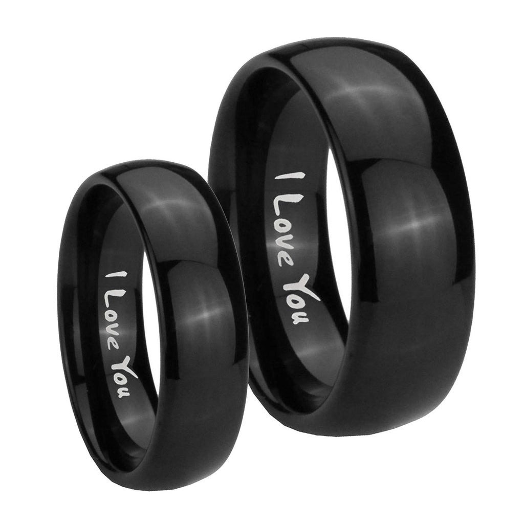 I Love You Dome Black Tungsten His and Hers