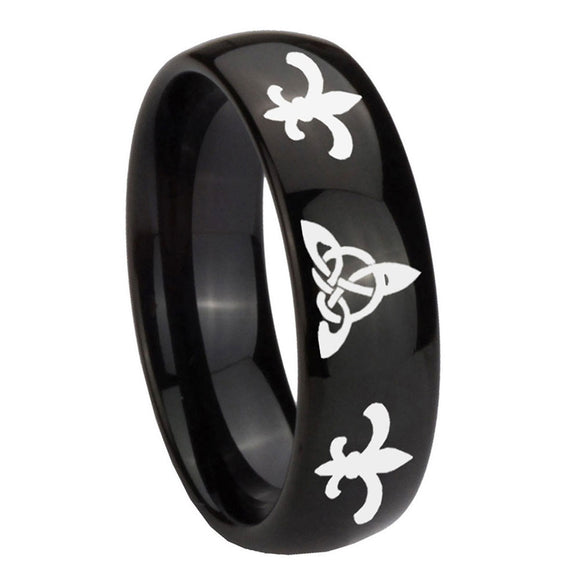 8mm-Celtic-Triangle-Fleur-De-Lis-Dome-Black-Tungsten-Carbide-Men's-Bands-Ring