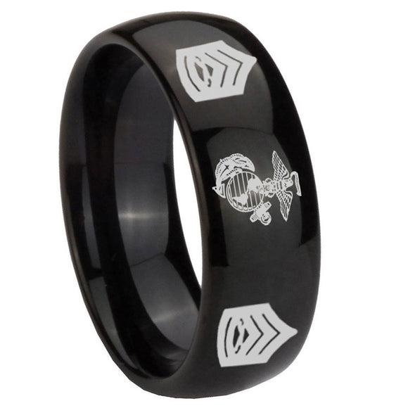 8mm-Marine-Army-Sergeant-Dome-Black-Tungsten-Carbide-Custom-Ring-for-Men