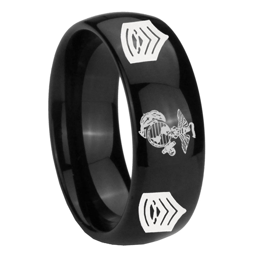 10mm Marine Army Sergeant Dome Black Tungsten Carbide Custom Ring for Men