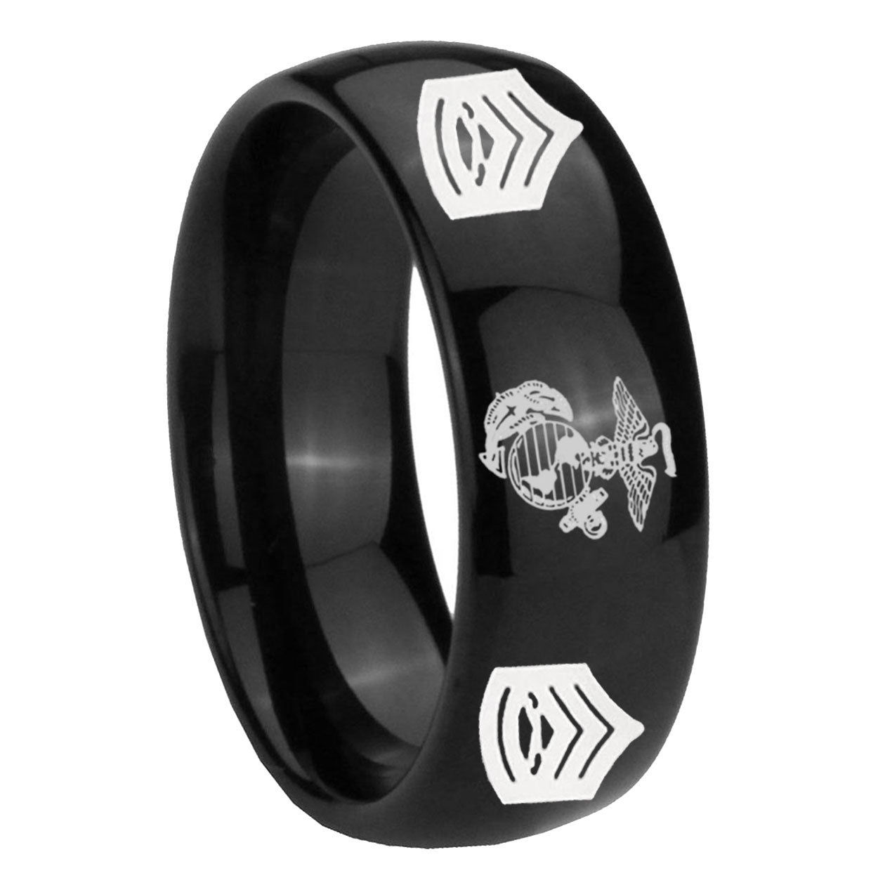 10mm Marine Army Sergeant Dome Black Tungsten Carbide Custom Ring for Men