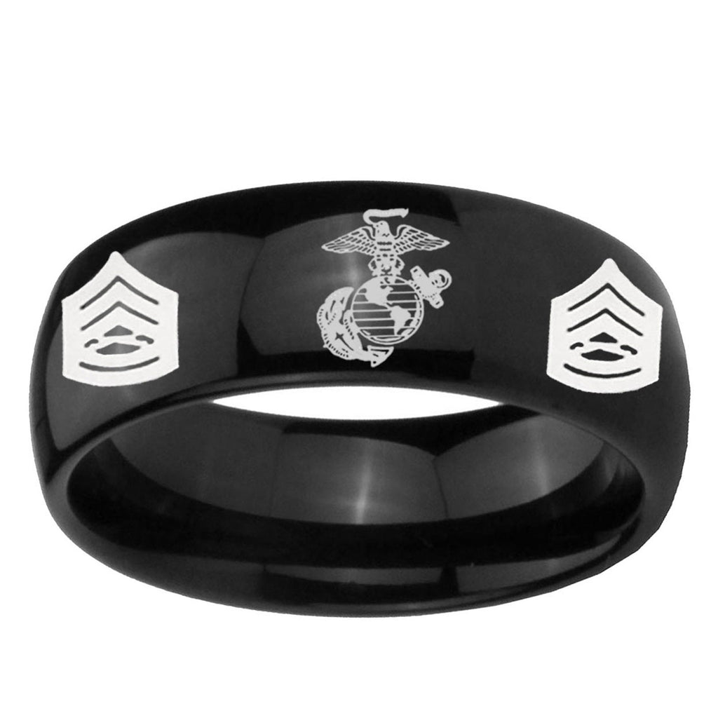 10mm Marine Army Sergeant Dome Black Tungsten Carbide Custom Ring for Men