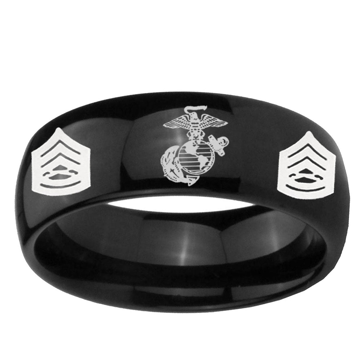 10mm Marine Army Sergeant Dome Black Tungsten Carbide Custom Ring for Men