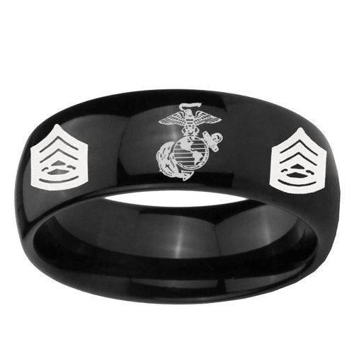10mm Marine Army Sergeant Dome Black Tungsten Carbide Custom Ring for Men