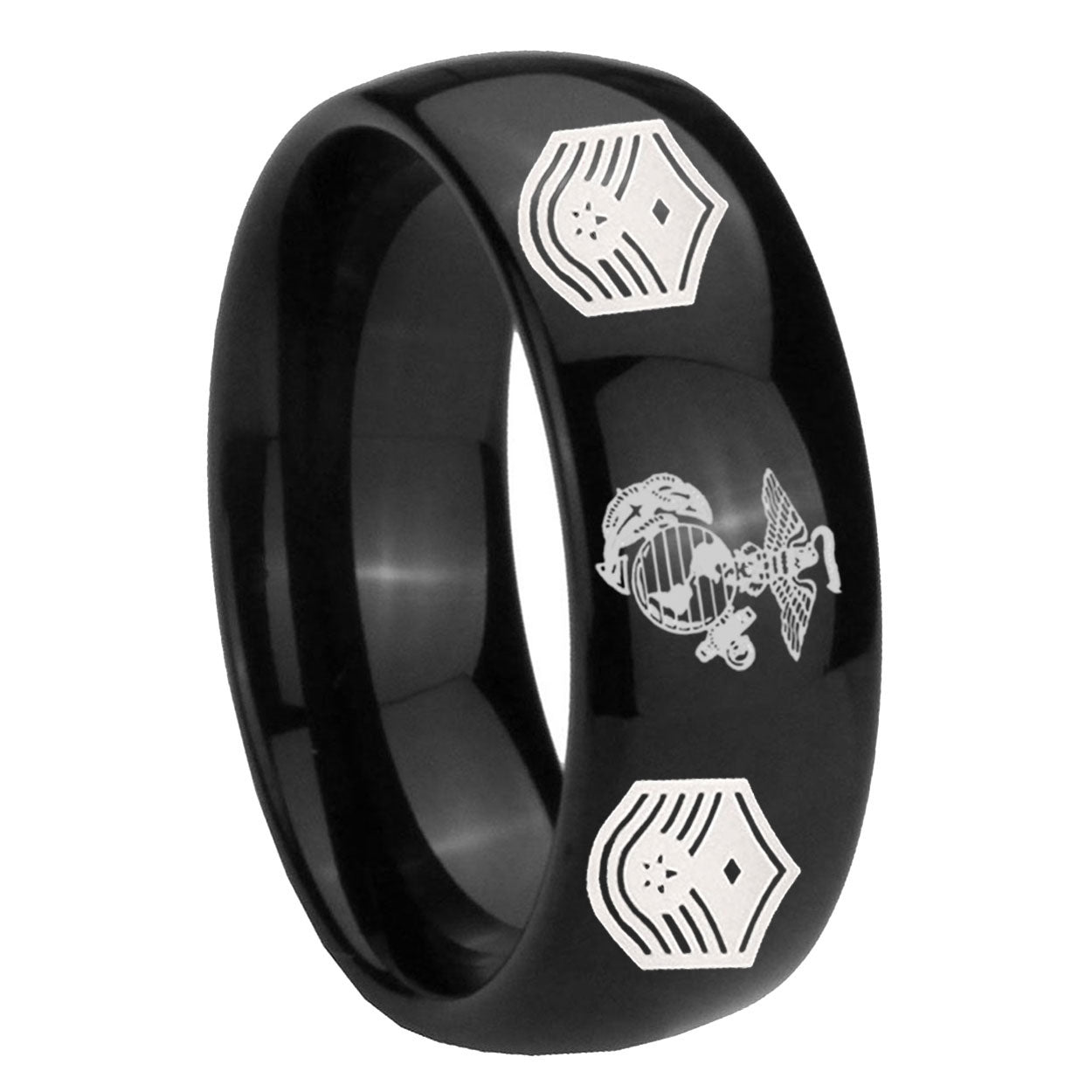 10mm Marine Chief Master Sergeant Dome Black Tungsten Carbide Mens Bands Ring