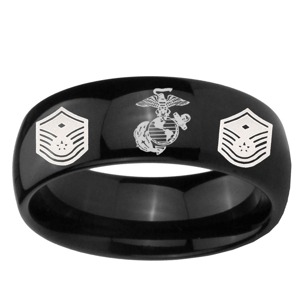 10mm Marine Chief Master Sergeant Dome Black Tungsten Carbide Mens Bands Ring