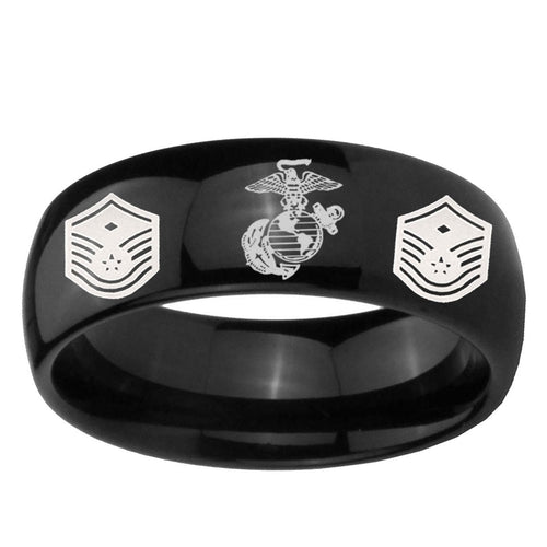 10mm Marine Chief Master Sergeant Dome Black Tungsten Carbide Mens Bands Ring